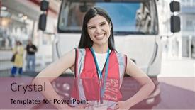  Presentation with confident young hispanic woman - Presentation theme with young-beautiful-hispanic-woman-courier background and a coral colored foreground