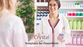  Presentation with pharmacist - Presentation having young-beautiful-hispanic-woman-customer background and a lemonade colored foreground