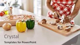  Presentation with mushroom - PPT layouts consisting of young-beautiful-hispanic-woman-cutting background and a soft green colored foreground