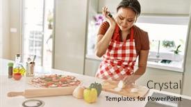  Presentation with crying - Presentation design with young-beautiful-hispanic-woman-cutting background and a soft green colored foreground