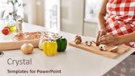  Presentation with mushroom - PPT layouts having young-beautiful-hispanic-woman-cutting background and a lemonade colored foreground