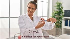  Presentation with teaching - Presentation theme enhanced with young-beautiful-hispanic-woman-dentist background and a soft green colored foreground