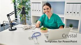 Presentation with beautiful hispanic woman - Presentation theme featuring young-beautiful-hispanic-woman-doctor background and a  colored foreground