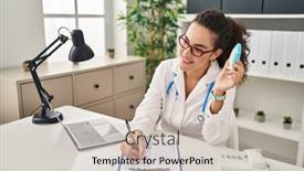  Presentation with nasal - Presentation design featuring young-beautiful-hispanic-woman-doctor background and a soft green colored foreground