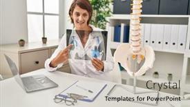 Presentation with xray - PPT layouts consisting of young-beautiful-hispanic-woman-doctor background and a light gray colored foreground