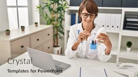  Presentation with telemedicine - PPT theme featuring young-beautiful-hispanic-woman-doctor background and a light gray colored foreground