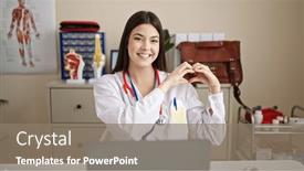 Presentation with hands heart - Presentation design having young-beautiful-hispanic-woman-doctor background and a gray colored foreground