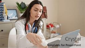  Presentation with treatment - Presentation having young-beautiful-hispanic-woman-doctor background and a coral colored foreground