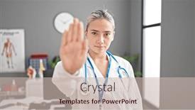  Presentation with stop - Presentation theme enhanced with young-beautiful-hispanic-woman-doctor background and a soft green colored foreground