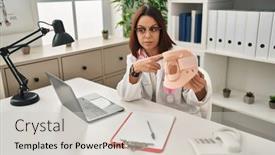  Presentation with cervical - Presentation theme with young-beautiful-hispanic-woman-doctor background and a light gray colored foreground