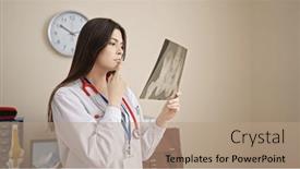 Presentation with xray - Slide deck with young-beautiful-hispanic-woman-doctor background and a coral colored foreground