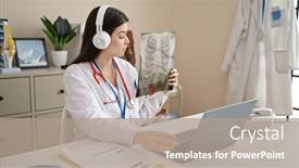  Presentation with xray - Theme consisting of young-beautiful-hispanic-woman-doctor background and a coral colored foreground