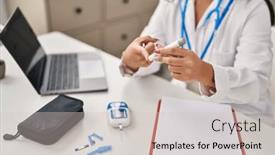  Presentation with measuring - Presentation theme consisting of young-beautiful-hispanic-woman-doctor background and a soft green colored foreground