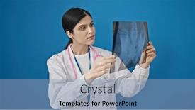  Presentation with xray - Slide deck having young-beautiful-hispanic-woman-doctor background and a light blue colored foreground
