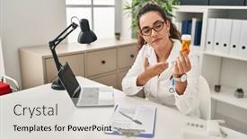  Presentation with treatment - Slide deck featuring young-beautiful-hispanic-woman-doctor background and a light gray colored foreground