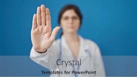  Presentation with stop - Presentation design featuring young-beautiful-hispanic-woman-doctor background and a light blue colored foreground