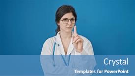  Presentation with saying - Presentation having young-beautiful-hispanic-woman-doctor background and a teal colored foreground