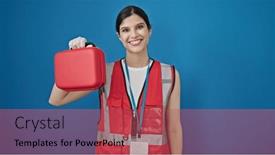  Presentation with first aid kit - PPT theme enhanced with young-beautiful-hispanic-woman-doctor background and a red colored foreground