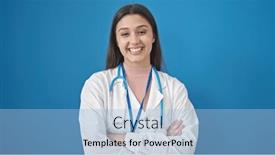  Presentation with doctor helps to get out of bed an elderly woman - Presentation design having young-beautiful-hispanic-woman-doctor background and a light blue colored foreground