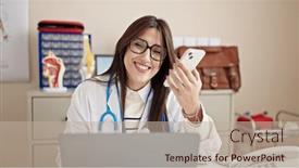  Presentation with beautiful hispanic woman - Slides featuring young-beautiful-hispanic-woman-doctor background and a  colored foreground