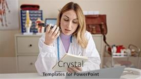  Presentation with beautiful hispanic woman - Presentation design consisting of young-beautiful-hispanic-woman-doctor background and a  colored foreground