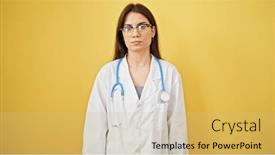  Presentation with beautiful hispanic woman - Presentation with young-beautiful-hispanic-woman-doctor and a yellow colored foreground