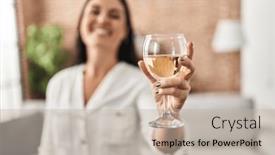  Presentation with drinking glass - Presentation design consisting of young-beautiful-hispanic-woman-drinking background and a mint green colored foreground