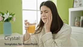  Presentation with teeth pain - Presentation theme with young-beautiful-hispanic-woman-drinking background and a coral colored foreground