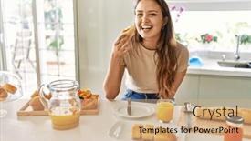  Presentation with beautiful hispanic woman - PPT theme consisting of young-beautiful-hispanic-woman-eating background and a coral colored foreground