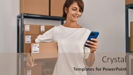  Presentation with beautiful hispanic woman - PPT theme featuring young-beautiful-hispanic-woman-ecommerce background and a coral colored foreground