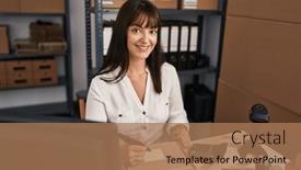  Presentation with ecommerce - PPT theme with young-beautiful-hispanic-woman-ecommerce background and a coral colored foreground