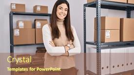  Presentation with ecommerce - PPT theme featuring young-beautiful-hispanic-woman-ecommerce background and a coral colored foreground