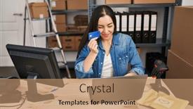  Presentation with beautiful hispanic woman - Slides enhanced with young-beautiful-hispanic-woman-ecommerce and a  colored foreground