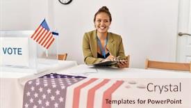  Presentation with beautiful hispanic woman - Presentation design featuring young-beautiful-hispanic-woman-electoral background and a lemonade colored foreground