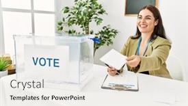  Presentation with beautiful hispanic woman - Presentation design with young-beautiful-hispanic-woman-electoral background and a sky blue colored foreground