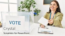  Presentation with vote - Slide set consisting of young-beautiful-hispanic-woman-electoral background and a white colored foreground