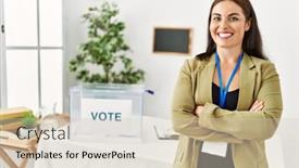  Presentation with president - Theme enhanced with young-beautiful-hispanic-woman-electoral background and a soft green colored foreground