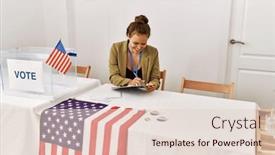  Presentation with president - Presentation design with young-beautiful-hispanic-woman-electoral background and a lemonade colored foreground