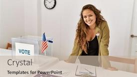  Presentation with president - PPT layouts consisting of young-beautiful-hispanic-woman-electoral background and a mint green colored foreground