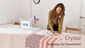  Presentation with president - Theme featuring young-beautiful-hispanic-woman-electoral background and a lemonade colored foreground