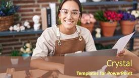  Presentation with beautiful young woman getting face - Slide set featuring young-beautiful-hispanic-woman-florist background and a coral colored foreground