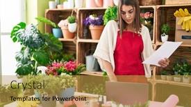  Presentation with beautiful floral border flower design - Slides featuring young-beautiful-hispanic-woman-florist and a gold colored foreground