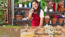 Presentation with envelope - Presentation theme having young-beautiful-hispanic-woman-florist background and a coral colored foreground