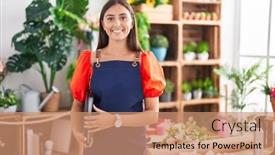 Presentation with binder - PPT theme enhanced with young-beautiful-hispanic-woman-florist background and a coral colored foreground