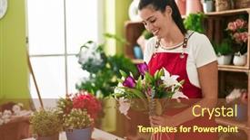  Presentation with flower woman - PPT theme with young-beautiful-hispanic-woman-florist background and a tawny brown colored foreground