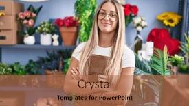  Presentation with confident young hispanic woman - PPT theme having young-beautiful-hispanic-woman-florist background and a coral colored foreground