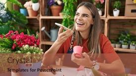  Presentation with flower woman - Theme enhanced with young-beautiful-hispanic-woman-florist background and a red colored foreground