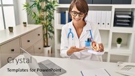  Presentation with fetus - Slide set having young-beautiful-hispanic-woman-gynecologist background and a soft green colored foreground