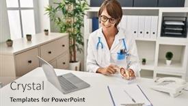  Presentation with fetus - PPT theme with young-beautiful-hispanic-woman-gynecologist background and a soft green colored foreground