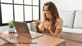  Presentation with beautiful hispanic woman - Slide set with young-beautiful-hispanic-woman-having background and a coral colored foreground